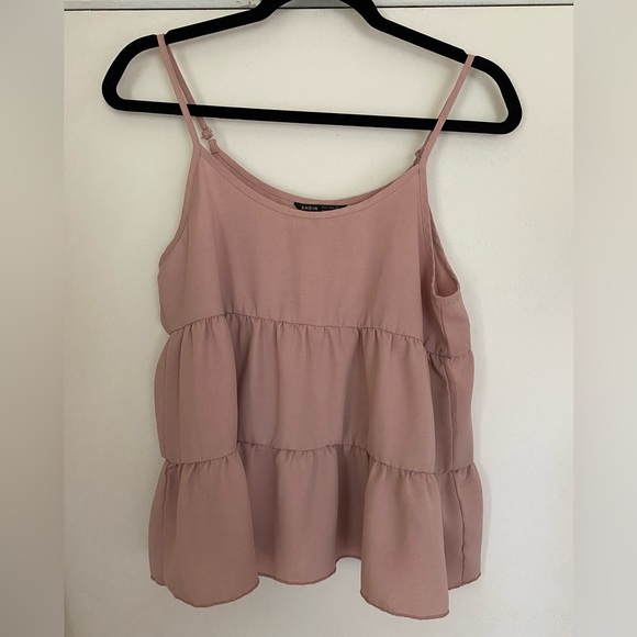 Dusty Pink Ruffle Office Work Dressy Summer Tank Top - Picture 1 of 5